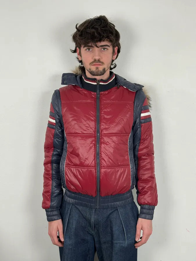 AW2008 Dolce & Gabbana UK Flag Blue & Red Fur Hooded Puffer Jacket YxGIqwS 3