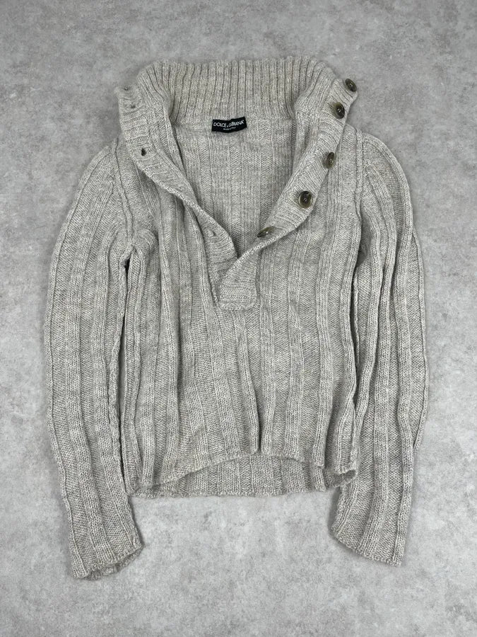 AW2006 Dolce & Gabbana Wool & Alpaca Grey Buttoned Polo Sweater zDxSdDc 9