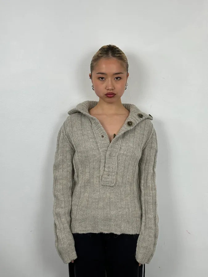 AW2006 Dolce & Gabbana Wool & Alpaca Grey Buttoned Polo Sweater zDxSdDc 2
