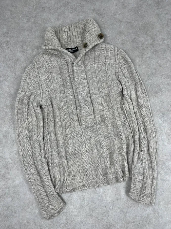 AW2006 Dolce & Gabbana Wool & Alpaca Grey Buttoned Polo Sweater zDxSdDc 6