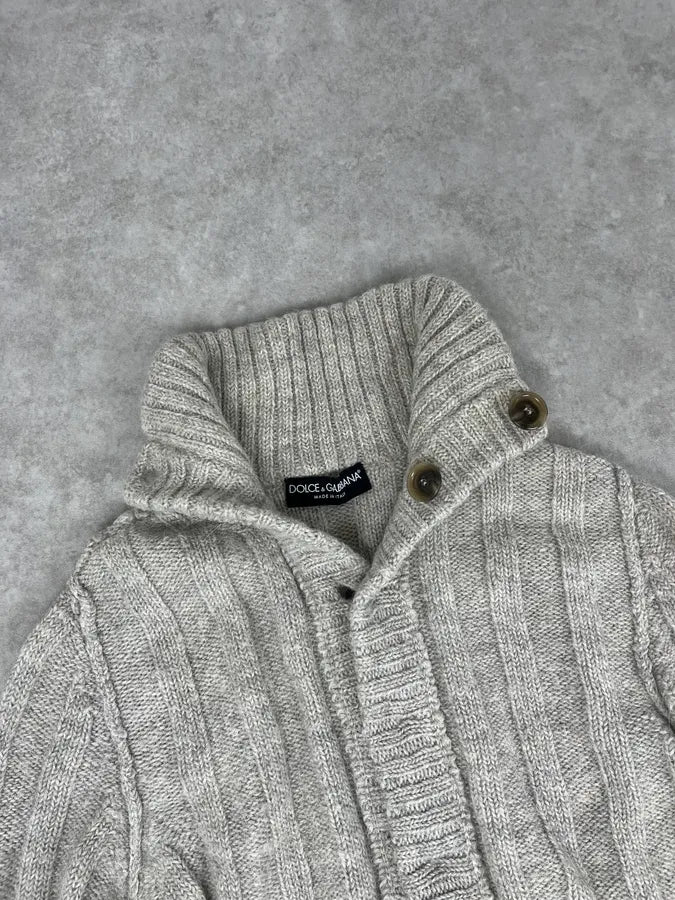 AW2006 Dolce & Gabbana Wool & Alpaca Grey Buttoned Polo Sweater zDxSdDc 5