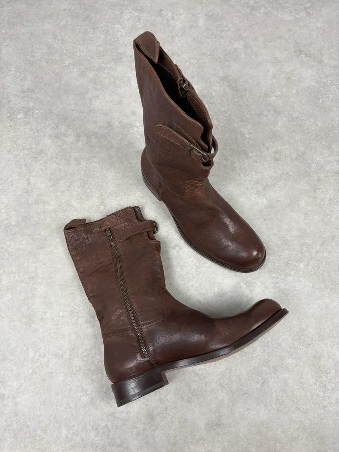 AW2008 Dsquared2 Brown Ankle Leather Western Boots ofBoiKY 4