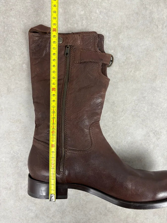 AW2008 Dsquared2 Brown Ankle Leather Western Boots ofBoiKY 8