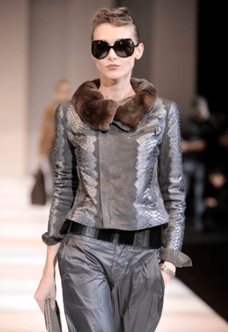 AW2008 Emporio Armani Black Leather Fur Collar Snake Skin Effect Jacket KeOzMjF 1