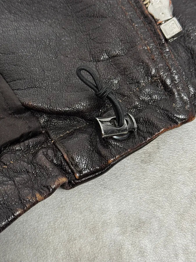 AW2008 Emporio Armani Brown Avant-Garde Fur Collar Leather Jacket rvhHIzX 10