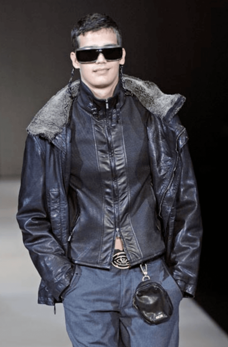AW2008 Emporio Armani Brown Avant-Garde Fur Collar Leather Jacket rvhHIzX 1