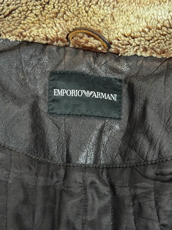 AW2008 Emporio Armani Brown Avant-Garde Fur Collar Leather Jacket rvhHIzX 11