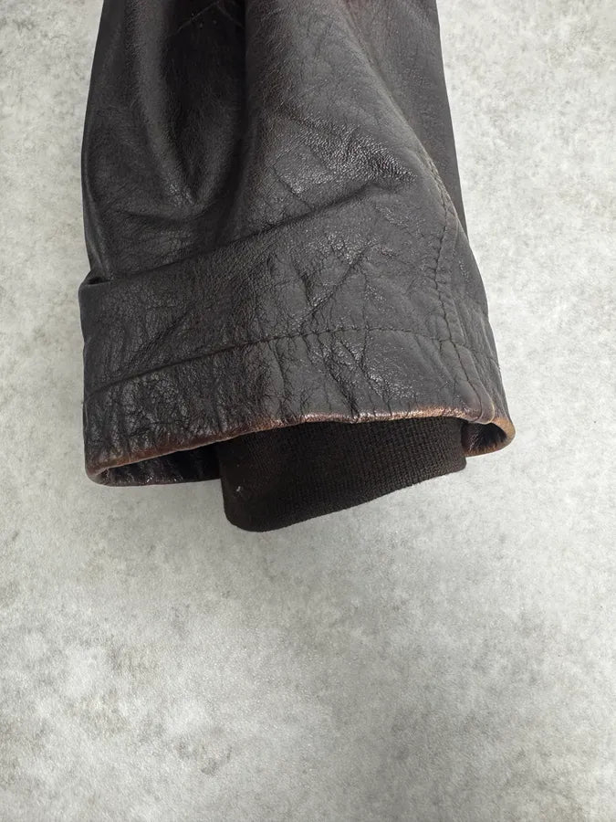 AW2008 Emporio Armani Brown Avant-Garde Fur Collar Leather Jacket rvhHIzX 9