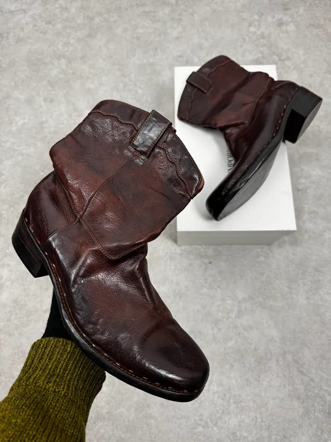 AW2008 Emporio Armani Leather Brown Eroded Cowboy Boots CpMiTdP 0