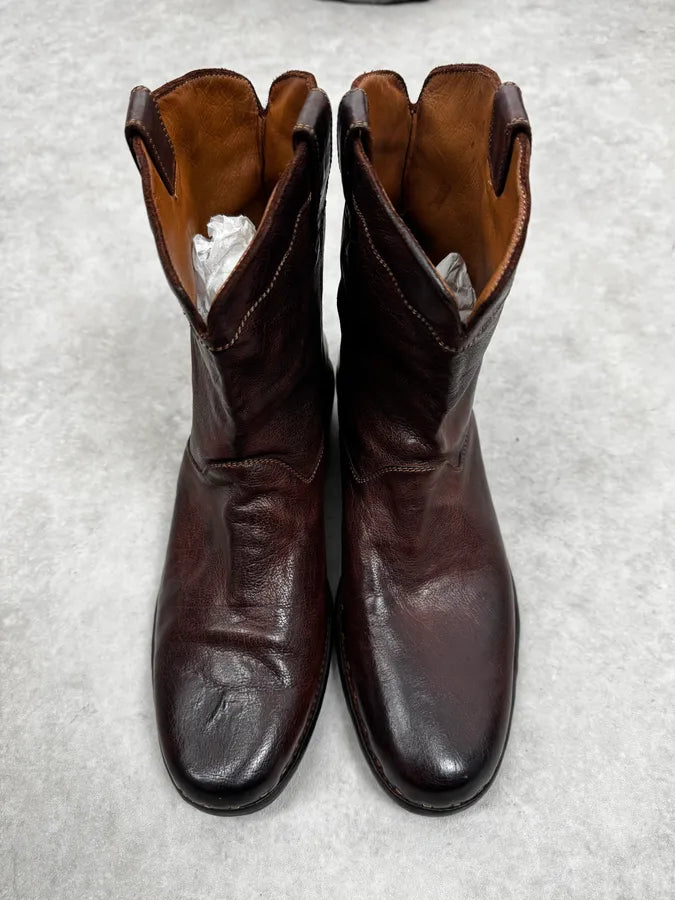 AW2008 Emporio Armani Leather Brown Eroded Cowboy Boots CpMiTdP 2