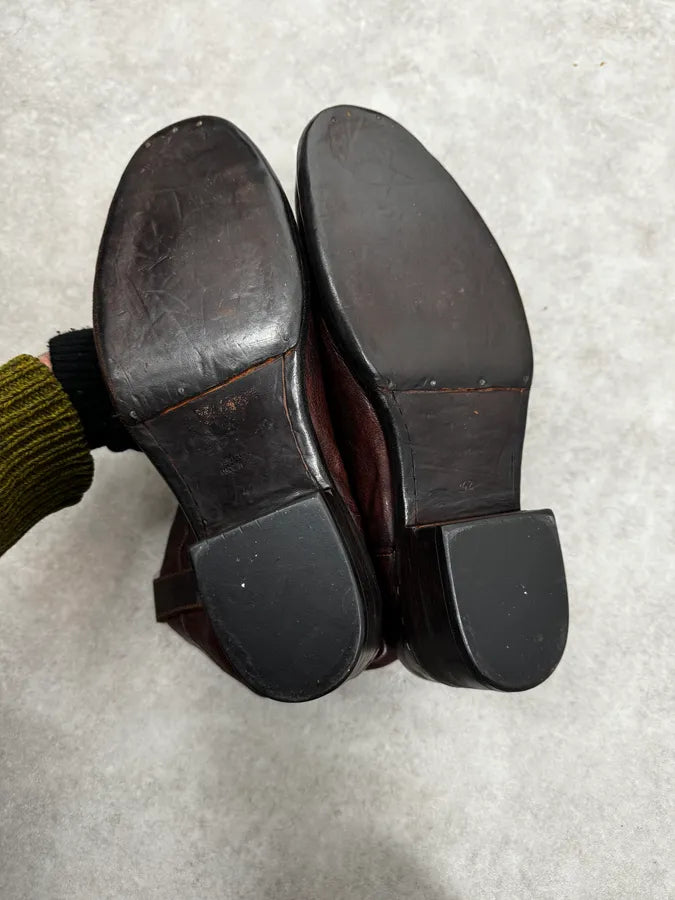 AW2008 Emporio Armani Leather Brown Eroded Cowboy Boots CpMiTdP 4