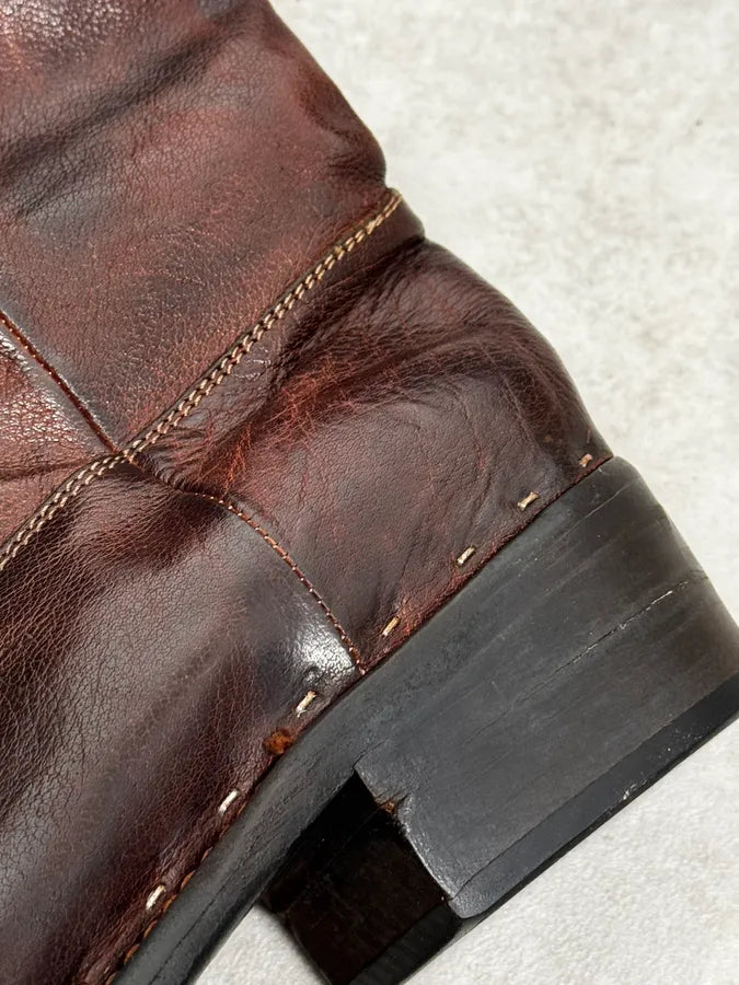 AW2008 Emporio Armani Leather Brown Eroded Cowboy Boots CpMiTdP 5