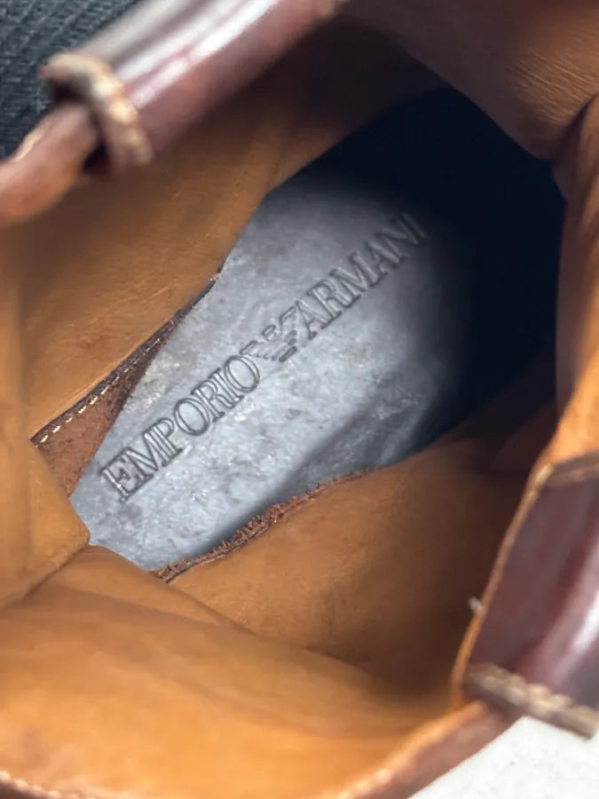 AW2008 Emporio Armani Leather Brown Eroded Cowboy Boots CpMiTdP 7
