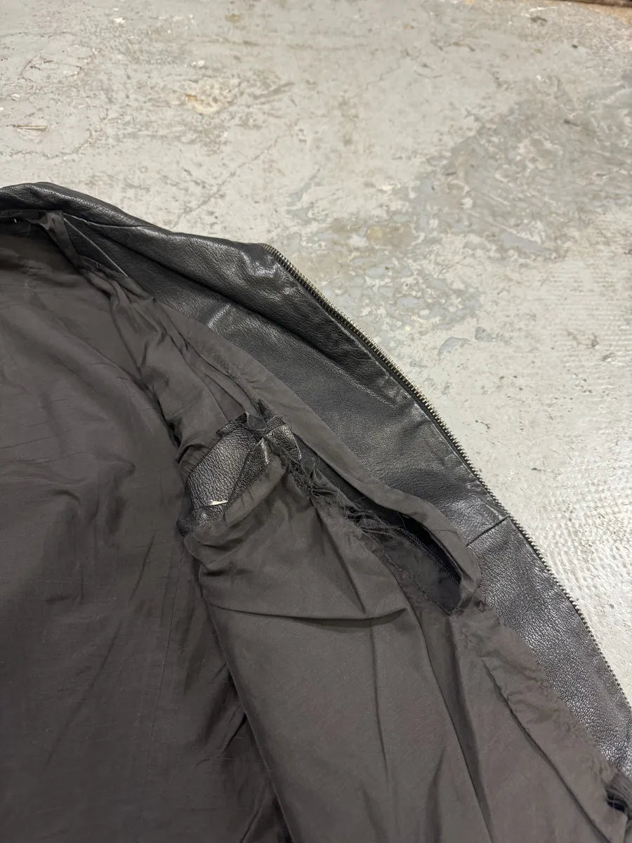 AW2008 Emporio Armani Multi Pockets Black Runway Biker Leather Jacket (M) mTlAZEm 5