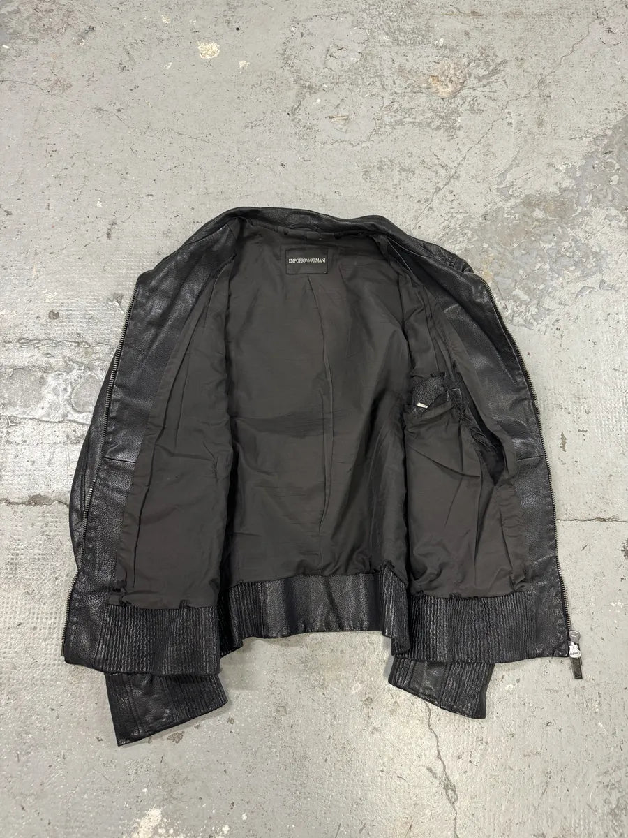 AW2008 Emporio Armani Multi Pockets Black Runway Biker Leather Jacket (M) mTlAZEm 9