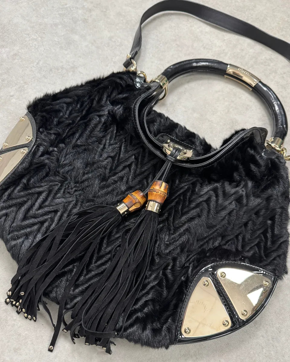 AW2008 Gucci Black Karakul Indy Fur Bamboo Handle Bag pqaxnSm 3