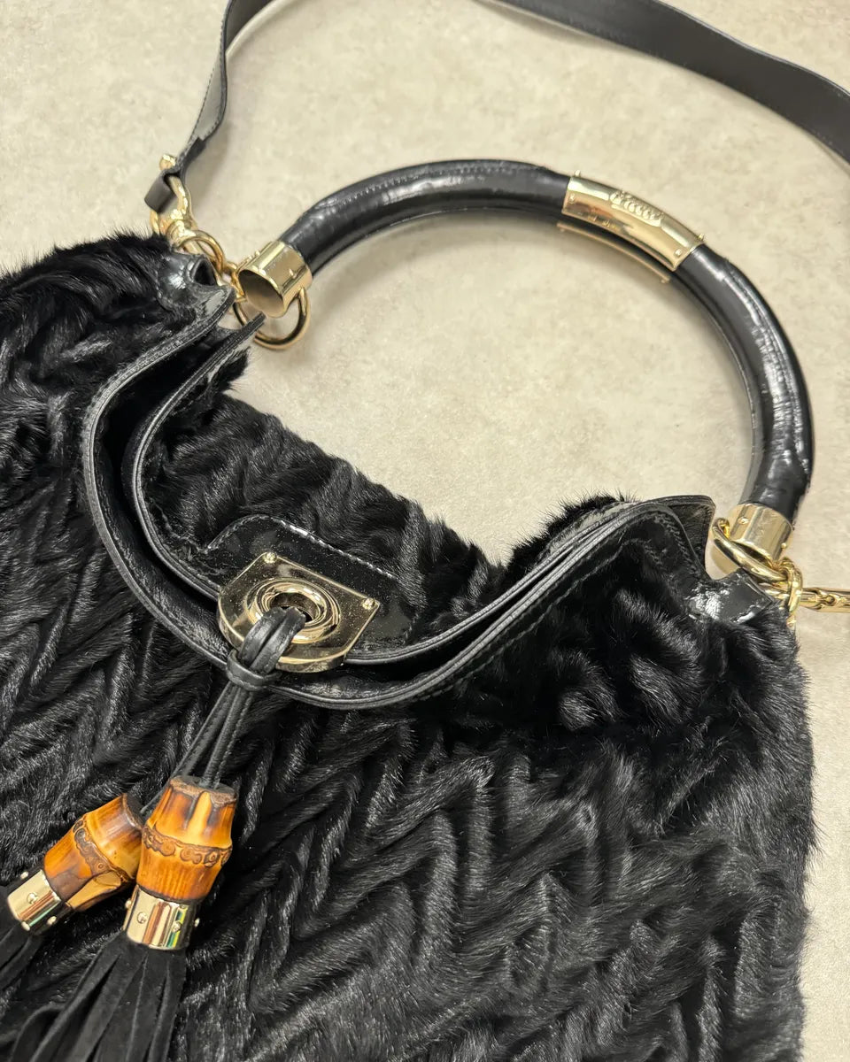 AW2008 Gucci Black Karakul Indy Fur Bamboo Handle Bag pqaxnSm 4
