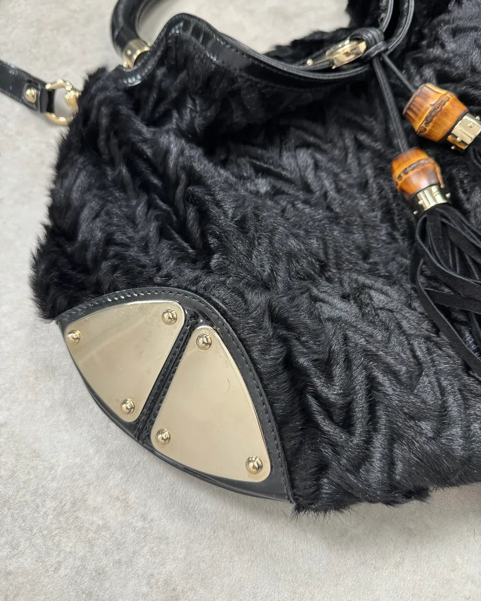 AW2008 Gucci Black Karakul Indy Fur Bamboo Handle Bag pqaxnSm 5