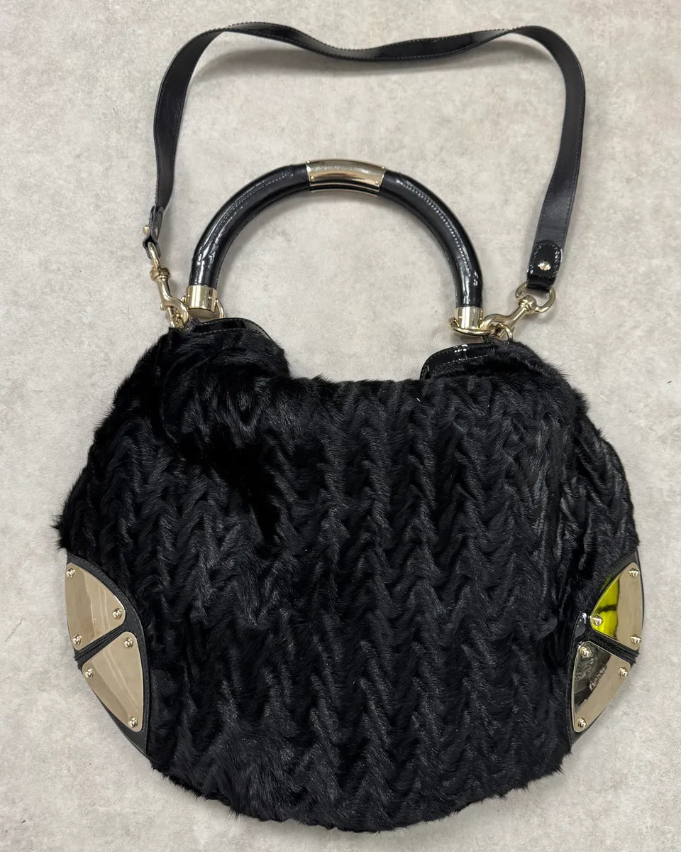 AW2008 Gucci Black Karakul Indy Fur Bamboo Handle Bag pqaxnSm 7