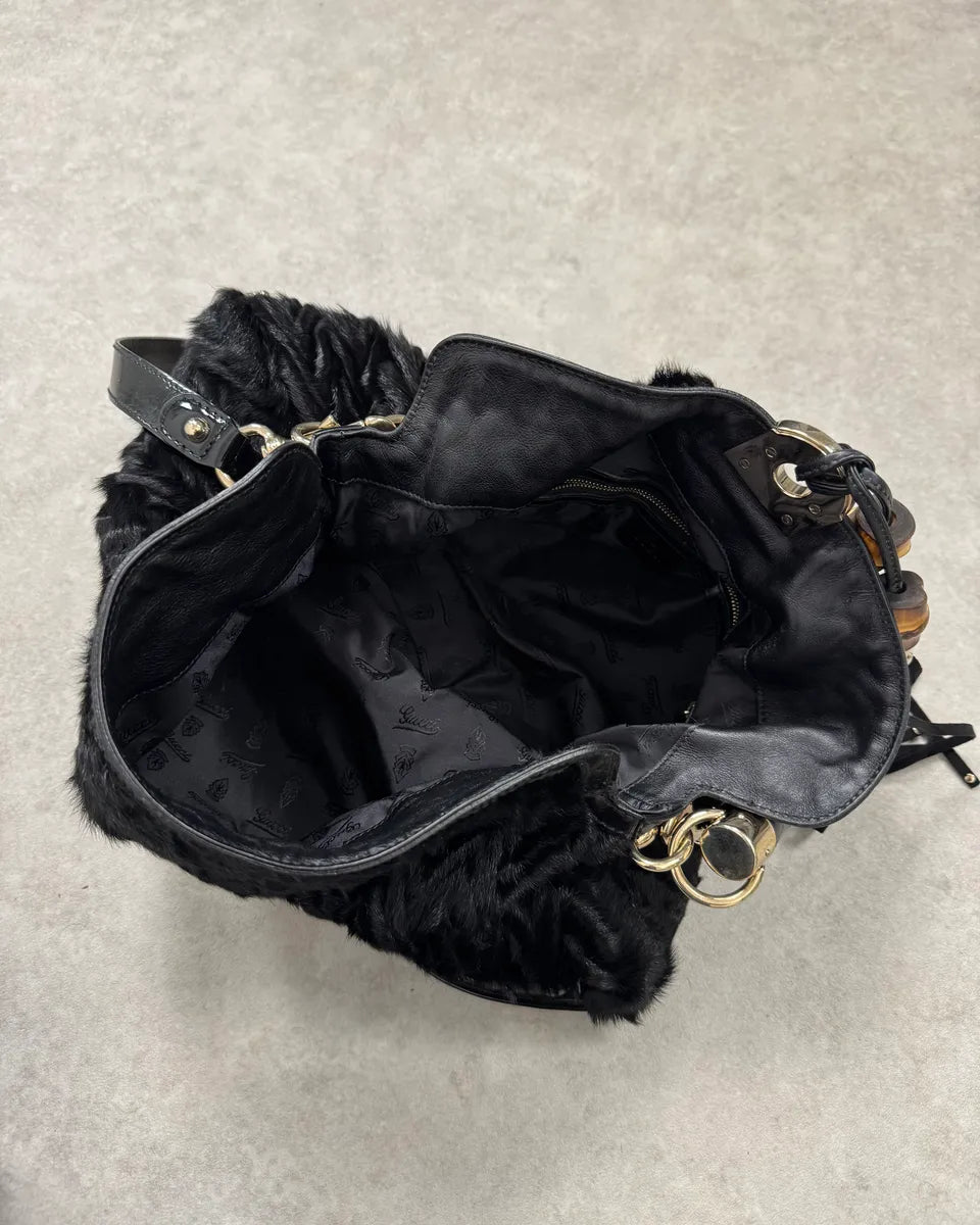 AW2008 Gucci Black Karakul Indy Fur Bamboo Handle Bag pqaxnSm 9