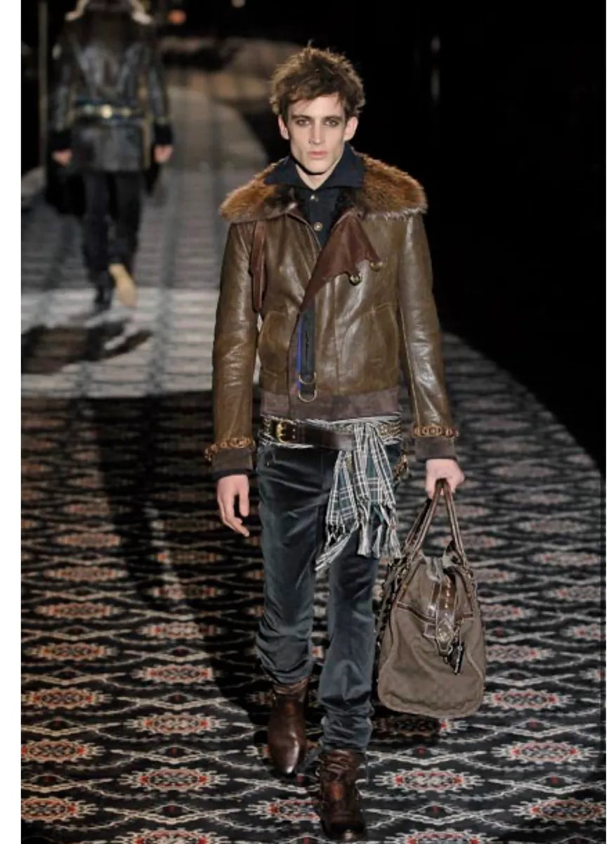 AW2008 Gucci Brown Leather Fur-Collar Jacket by Frida Giannini yfRwNTg 1