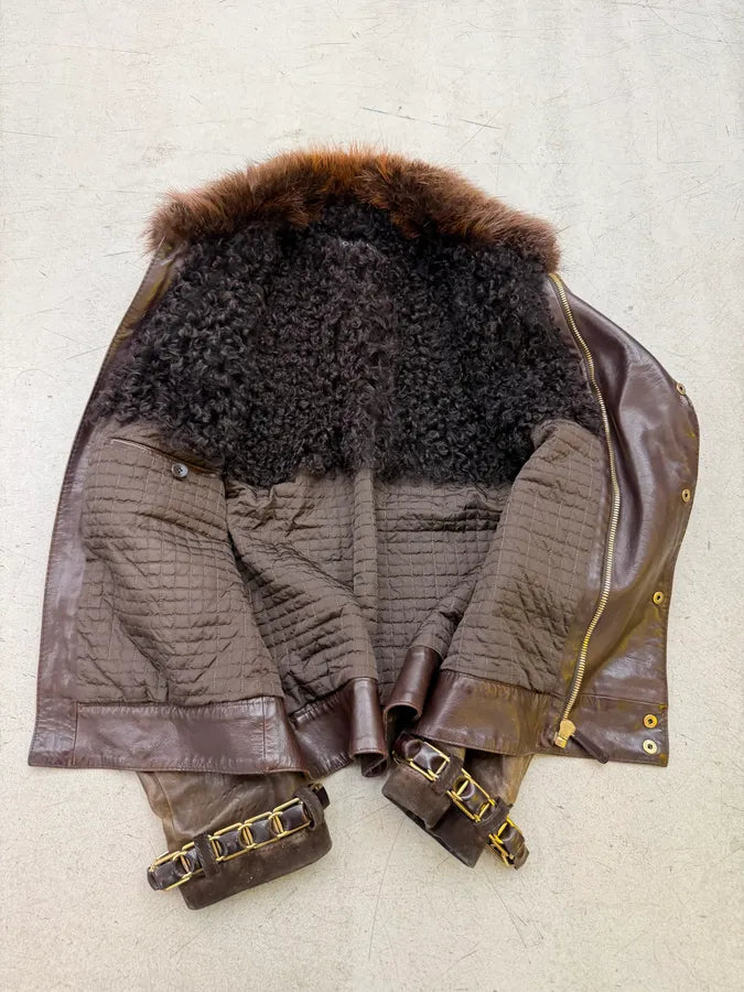 AW2008 Gucci Brown Leather Fur-Collar Jacket by Frida Giannini yfRwNTg 10