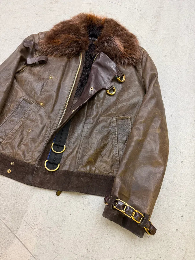 AW2008 Gucci Brown Leather Fur-Collar Jacket by Frida Giannini yfRwNTg 14