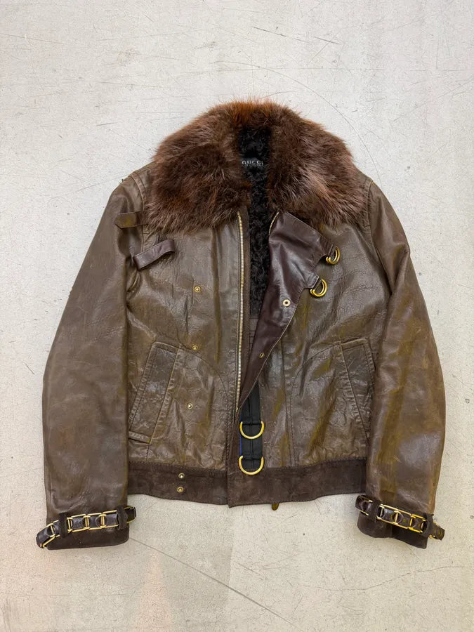 AW2008 Gucci Brown Leather Fur-Collar Jacket by Frida Giannini yfRwNTg 16