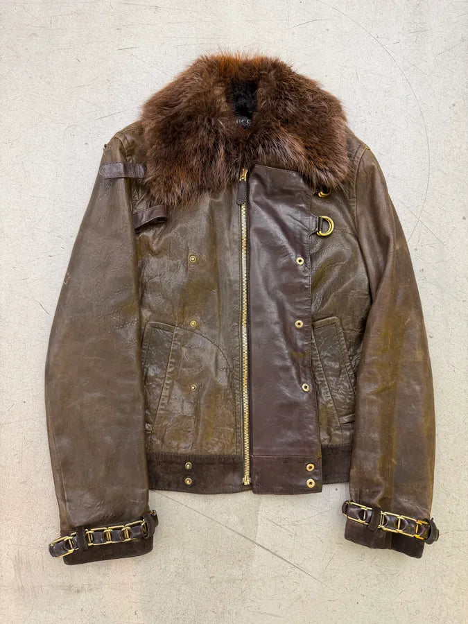 AW2008 Gucci Brown Leather Fur-Collar Jacket by Frida Giannini yfRwNTg 2