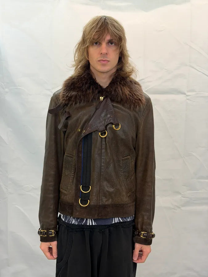 AW2008 Gucci Brown Leather Fur-Collar Jacket by Frida Giannini yfRwNTg 3