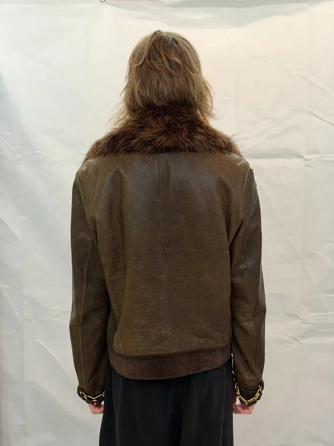 AW2008 Gucci Brown Leather Fur-Collar Jacket by Frida Giannini yfRwNTg 4