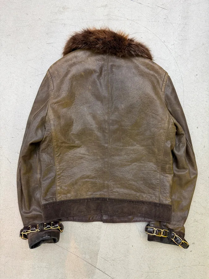 AW2008 Gucci Brown Leather Fur-Collar Jacket by Frida Giannini yfRwNTg 5