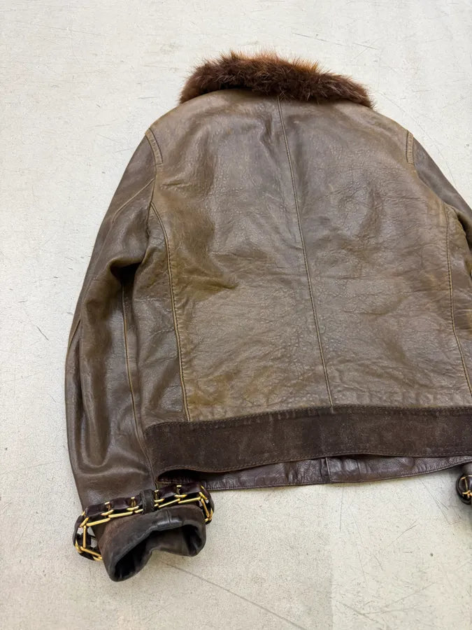 AW2008 Gucci Brown Leather Fur-Collar Jacket by Frida Giannini yfRwNTg 6