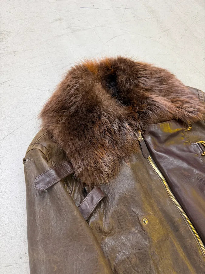 AW2008 Gucci Brown Leather Fur-Collar Jacket by Frida Giannini yfRwNTg 8