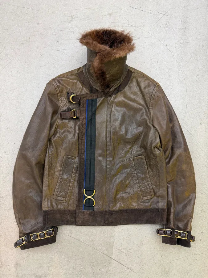 AW2008 Gucci Brown Leather Fur-Collar Jacket by Frida Giannini yfRwNTg 9