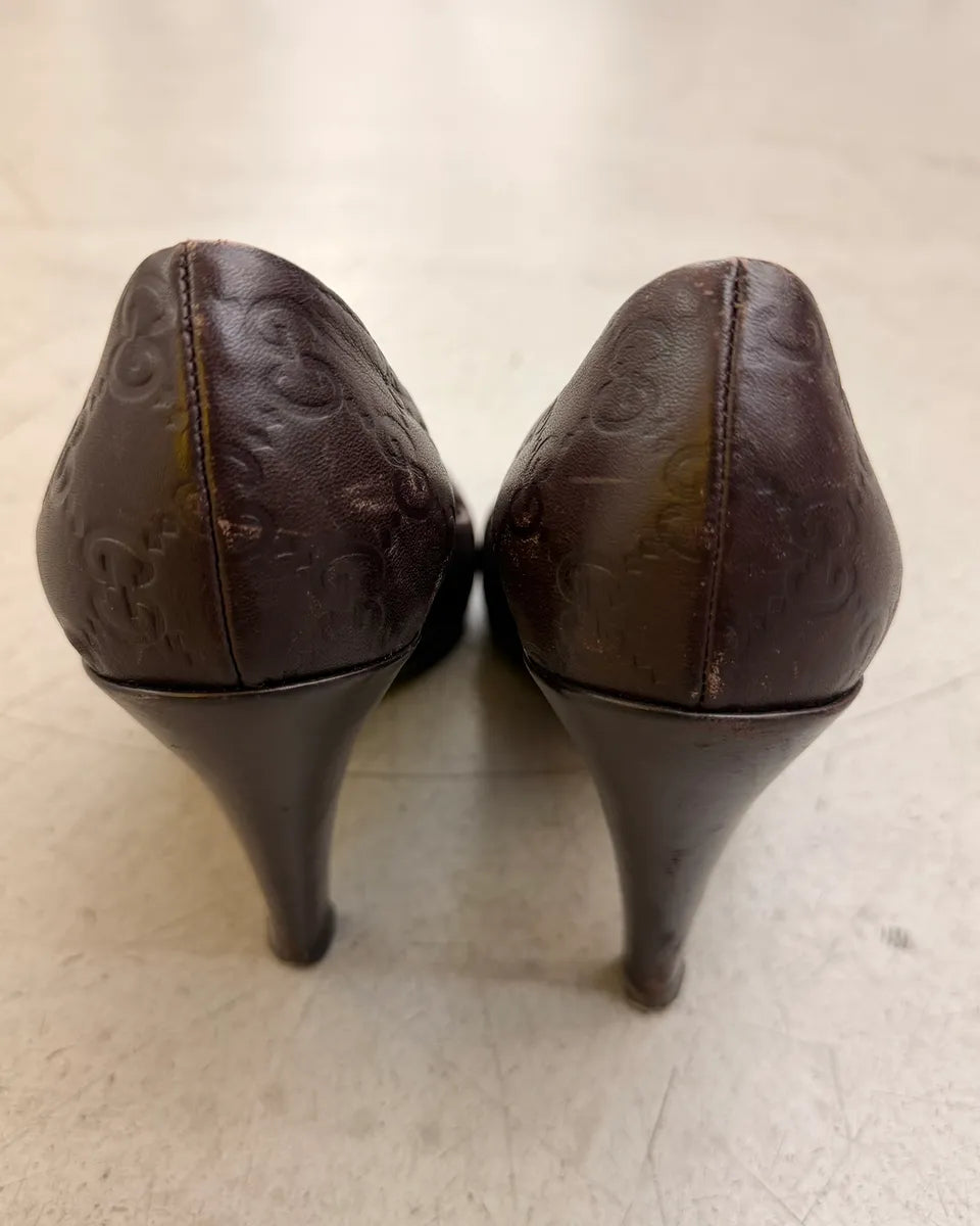 AW2008 Gucci Brown Leather Medallion Heels by Frida Giannini DHcuSSR 5