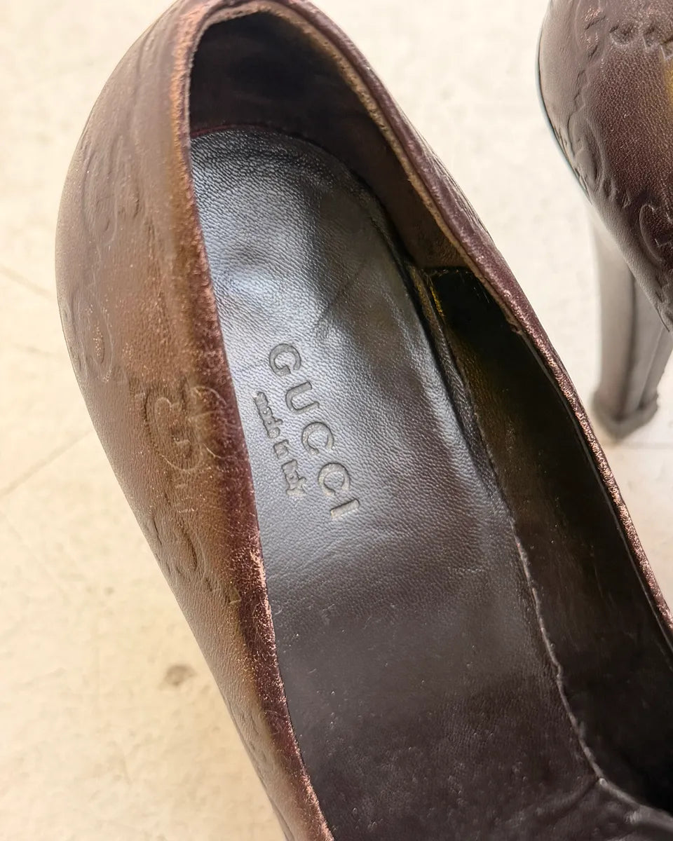 AW2008 Gucci Brown Leather Medallion Heels by Frida Giannini DHcuSSR 7