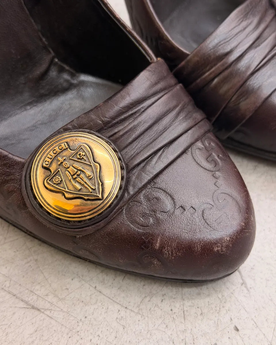 AW2008 Gucci Brown Leather Medallion Heels by Frida Giannini DHcuSSR 8