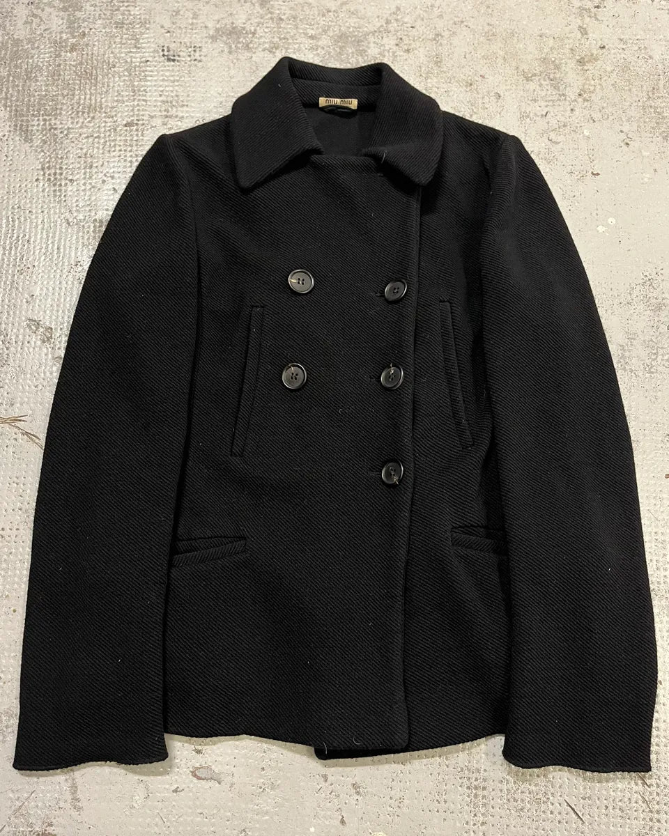 AW2008 Miu Miu Black Wool Double-Breasted Coat tSMMDnw 0