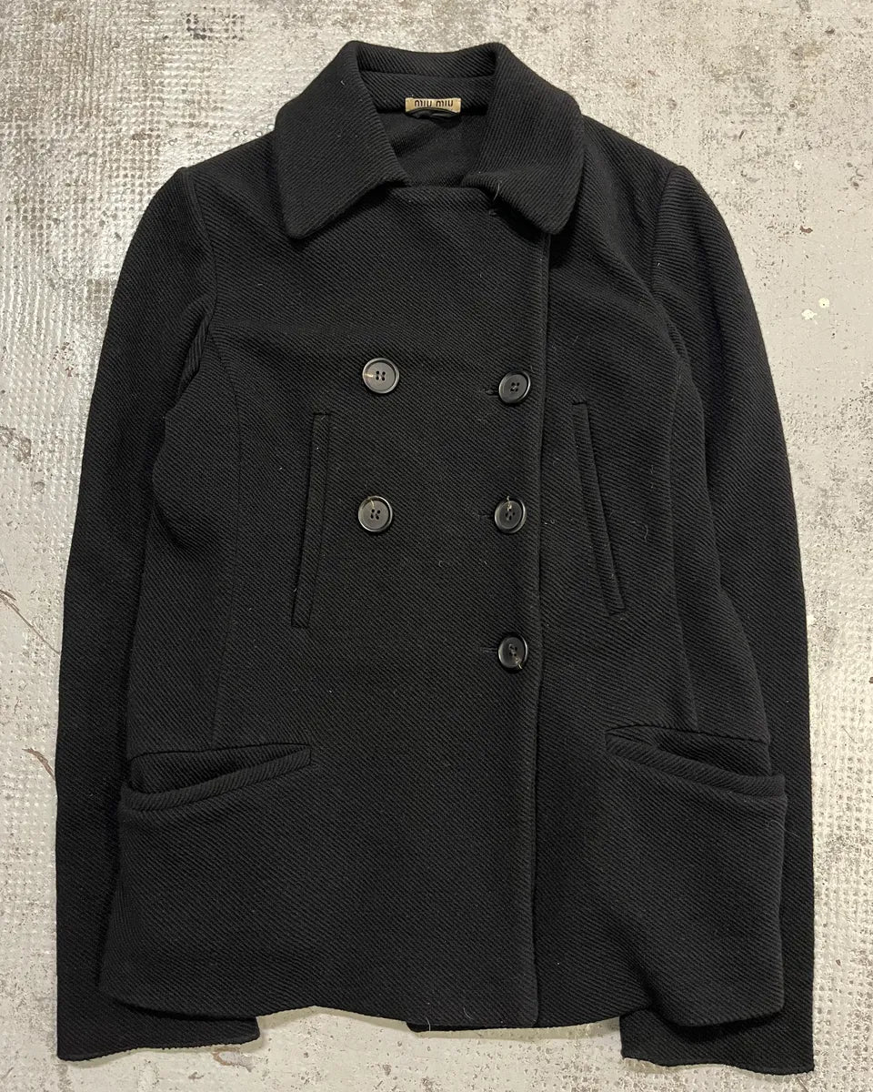 AW2008 Miu Miu Black Wool Double-Breasted Coat tSMMDnw 3