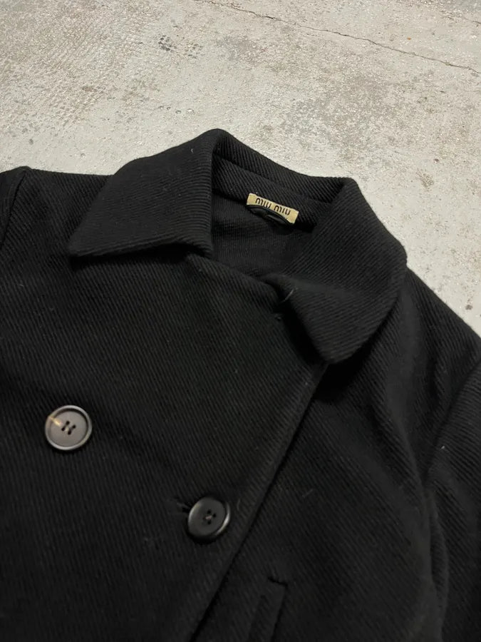 AW2008 Miu Miu Black Wool Double-Breasted Coat tSMMDnw 4