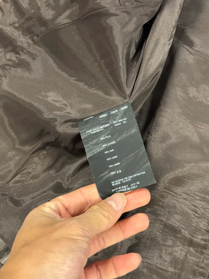 AW2008 Prada Brown Plissed Leather Biker Jacket lsXVYHX 10