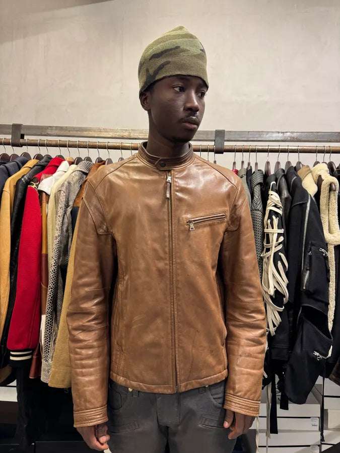 AW2008 Prada Camel Biker Leather Jacket OPNaCKI 1