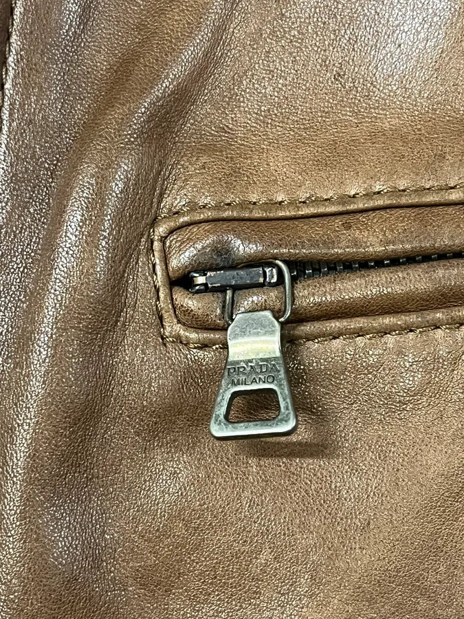 AW2008 Prada Camel Biker Leather Jacket OPNaCKI 8