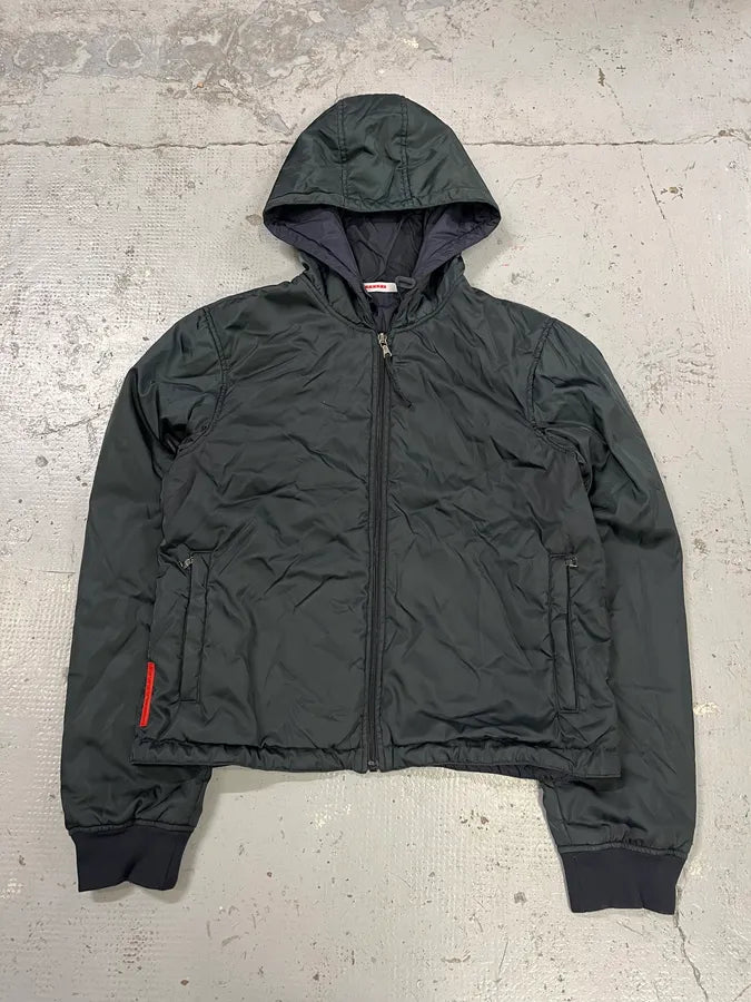 AW2008 Prada Dark Green Hooded Nylon Bomber Jacket YmxwtVF 0