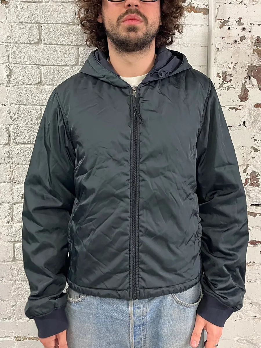 AW2008 Prada Dark Green Hooded Nylon Bomber Jacket YmxwtVF 1