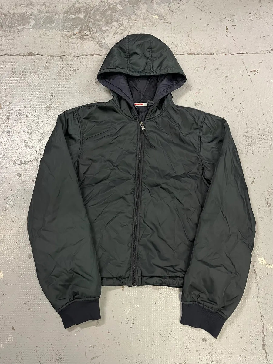 AW2008 Prada Dark Green Hooded Nylon Bomber Jacket YmxwtVF 3