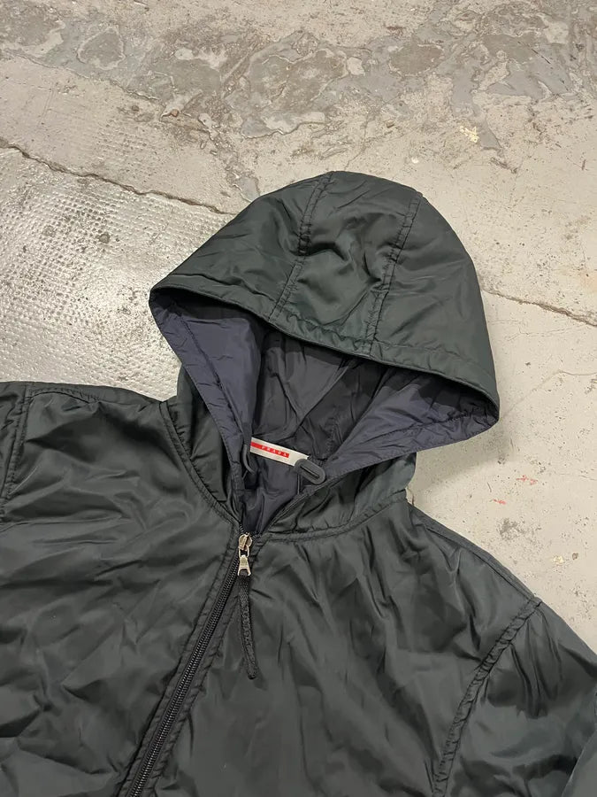 AW2008 Prada Dark Green Hooded Nylon Bomber Jacket YmxwtVF 6