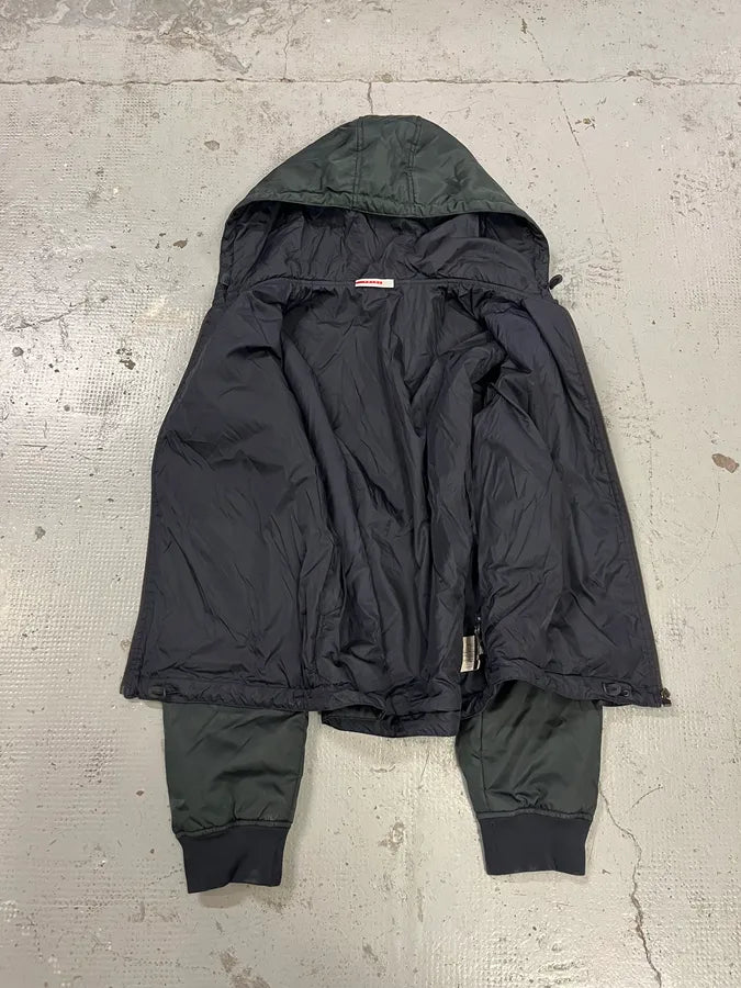 AW2008 Prada Dark Green Hooded Nylon Bomber Jacket YmxwtVF 8