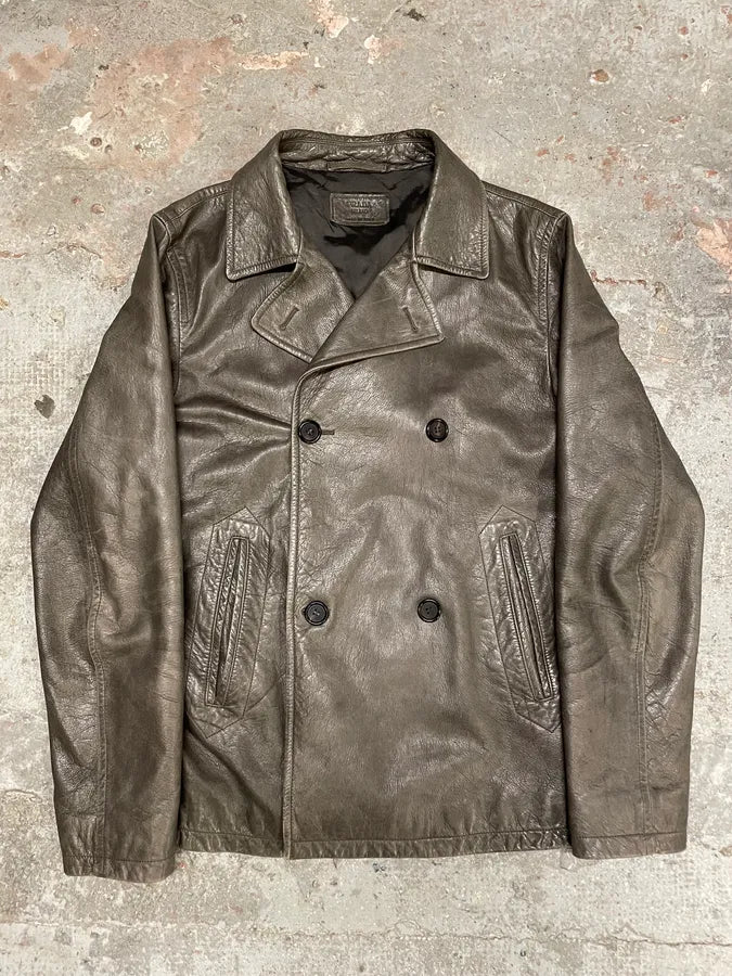 AW2008 Prada Grey Buttoned Premium Leather Jacket (M/L) cGFjVdw 0